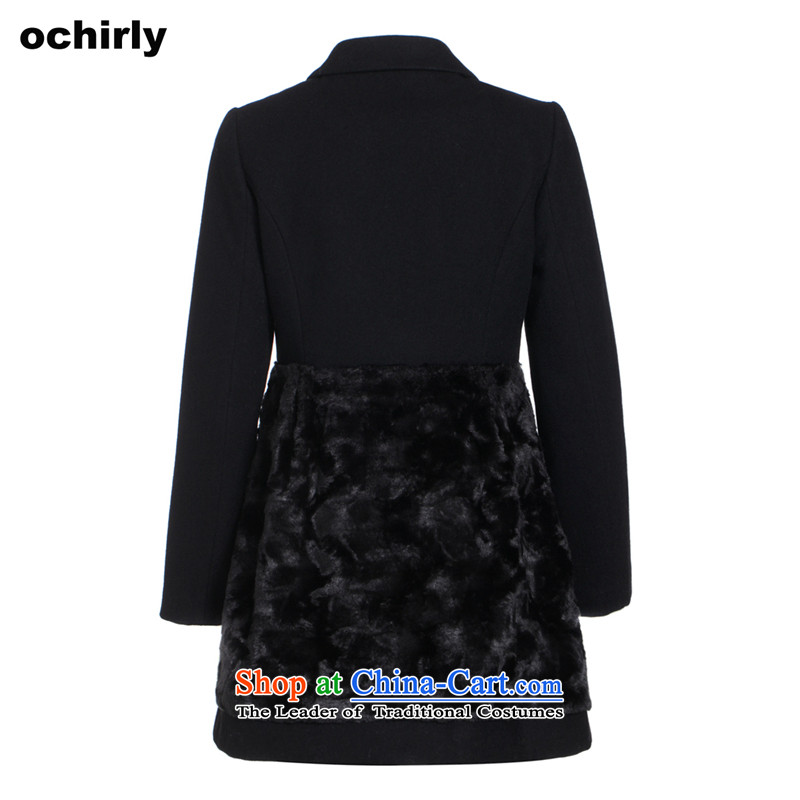 The new Europe, ochirly female high-lumbar stitching petticoats boards in reverse collar plush coat 1143342930? M(165/88A), 090 Europe, the black (ochirly) , , , shopping on the Internet
