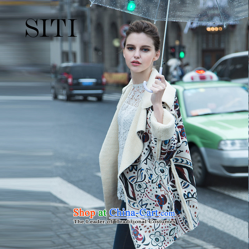 Ms. SITI 2015 autumn and winter new stylish suede in long abstract composite stamp windbreaker jacket suit m,siti female selected,,, shopping on the Internet