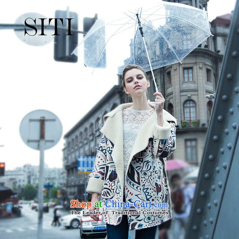 Ms. SITI 2015 autumn and winter new stylish suede in long abstract composite stamp windbreaker jacket suit m,siti female selected,,, shopping on the Internet