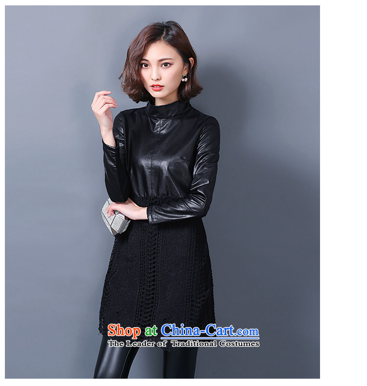 Flower-taek diffuse Yi Code women 2015 Autumn and Winter Female plus extra thick leather garments women lint-free video thin lace forming the relaxd long-sleeved dresses autumn and winter H8685 black  M picture, prices, brand platters! The elections are supplied in the national character of distribution, so action, buy now enjoy more preferential! As soon as possible.