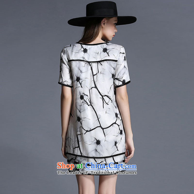 Elizabeth 2015 Summer discipline and to intensify the thick large mm female chiffon dresses thick sister ink paintings stamp pattern ZR1981 skirt suits 2XL, discipline Windsor shopping on the Internet has been pressed.