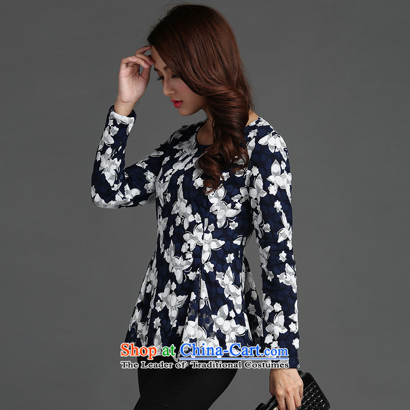 The interpolator auspicious 2015 to increase the number of ladies Fall/Winter Collections new graphics thin lace Sau San stamp lint-free thick long-sleeved T-shirt, forming the Netherlands Y1352 3XL, BLUE PEARL auspicious shopping on the Internet has been pressed.