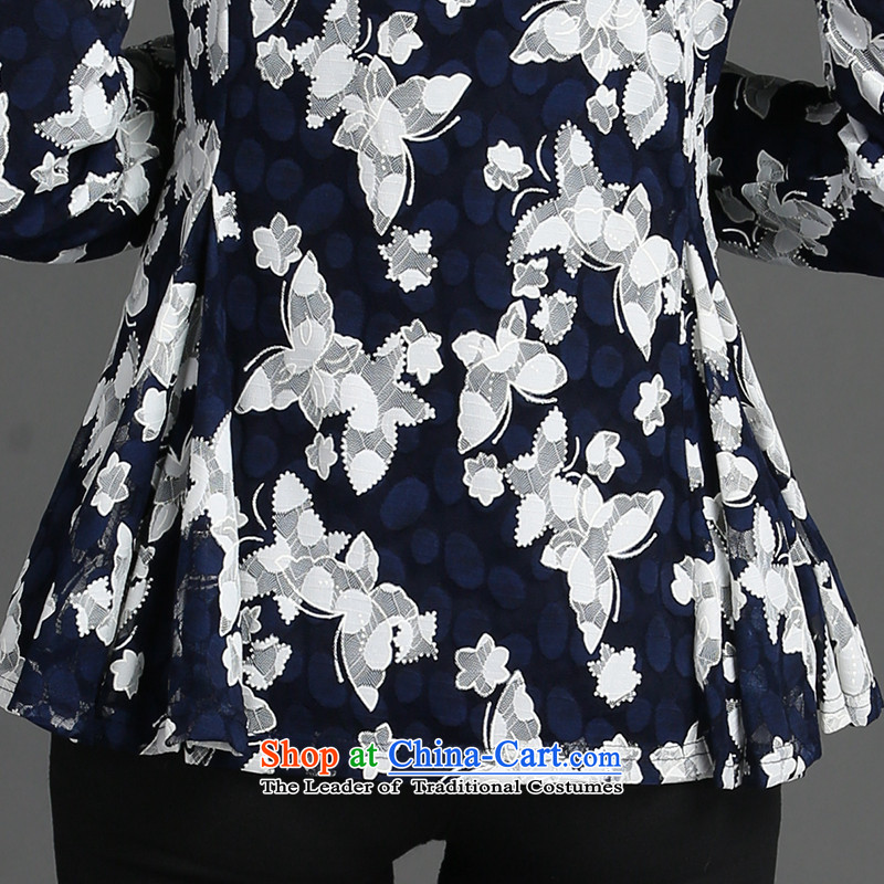 The interpolator auspicious 2015 to increase the number of ladies Fall/Winter Collections new graphics thin lace Sau San stamp lint-free thick long-sleeved T-shirt, forming the Netherlands Y1352 3XL, BLUE PEARL auspicious shopping on the Internet has been pressed.