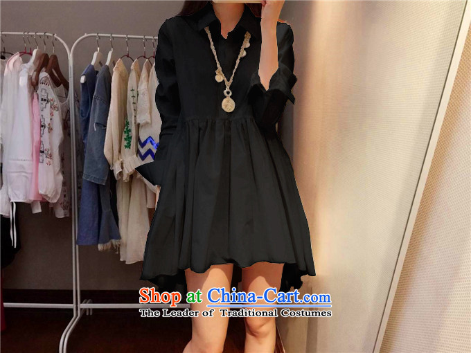 Replace the Spring and Autumn period the new 2015 version of large numbers of female Korean in long long-sleeved shirt with thick sister OL temperament skirt thick MM thick, thin, Hin 200 catties dresses XXXL black picture, prices, brand platters! The elections are supplied in the national character of distribution, so action, buy now enjoy more preferential! As soon as possible.