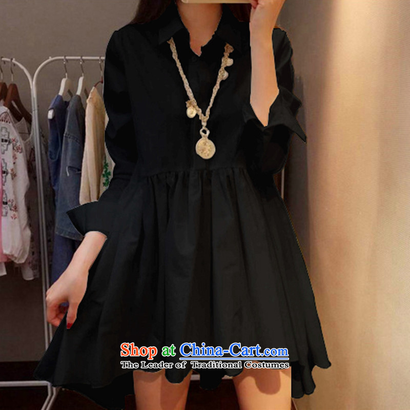 Replace the Spring and Autumn period the new 2015 version of large numbers of female Korean in long long-sleeved shirt with thick sister OL temperament skirt thick MM thick, thin, Hin 200 catties dresses?XXXL black