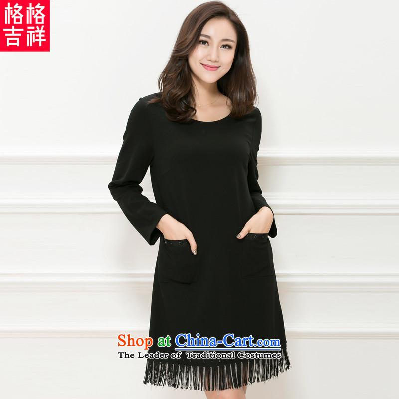 The interpolator auspicious2015 to increase the number of women in the autumn of Korean New mm Thick edging thin pocket video dresses K5821 long-sleeved black3XL