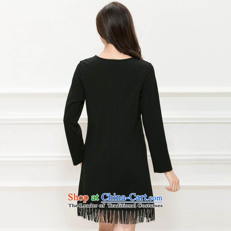 The interpolator auspicious 2015 to increase the number of women in the autumn of Korean New mm Thick edging thin pocket video long-sleeved dresses K5821 3XL, black pearl auspicious shopping on the Internet has been pressed.