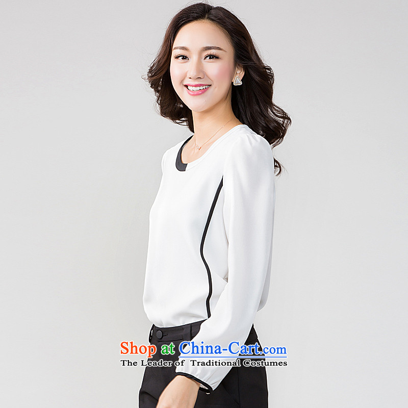 The interpolator auspicious 2015 to increase the number of women in the autumn of New mm thick video thin knocked color stitching long-sleeved T-shirt, forming the women chiffon shirt K5582 3XL, white rattled auspicious shopping on the Internet has been pressed.