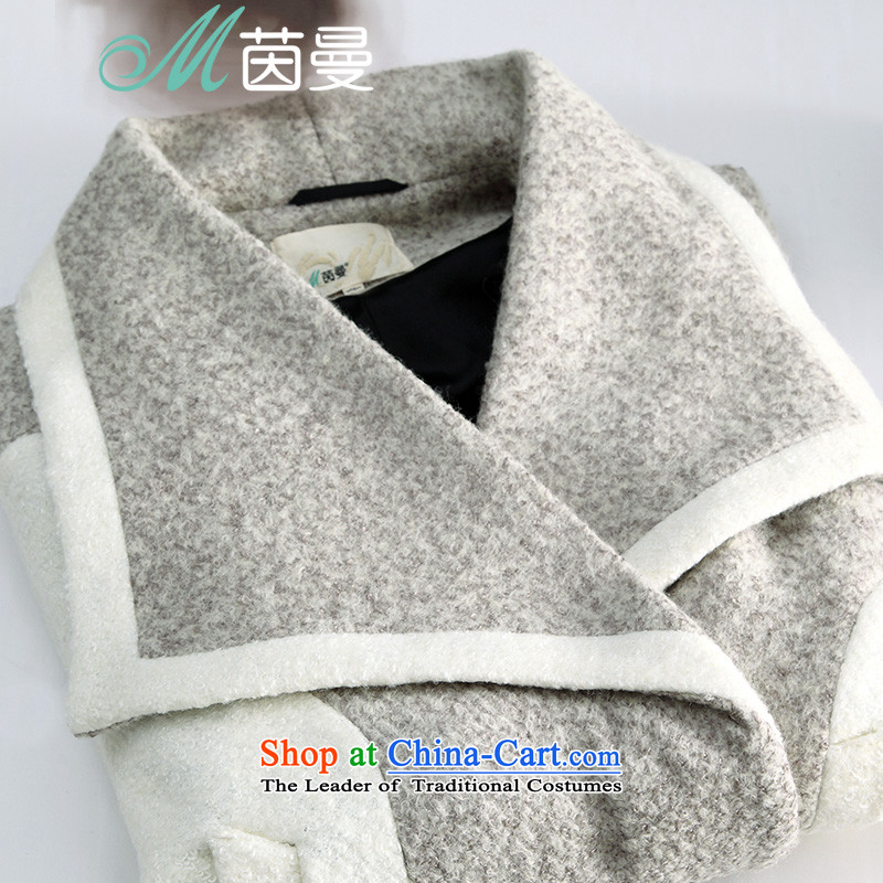Athena Chu Cayman winter clothing simple plain color pocket stitching large lapel long hair? overcoat 8433210921 (gray and white M Yan 】 (INMAN, DIRECTOR) , , , shopping on the Internet