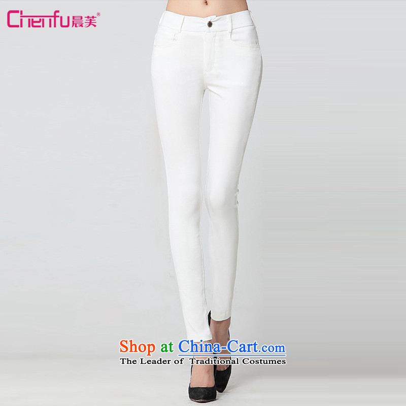 Morning to fall 2015 new larger female ultra pop-pencil trousers thick MM thin solid-colored video   forming the trousers is simple and stylish pant white 5XL_ recommendations 180-200 catties_