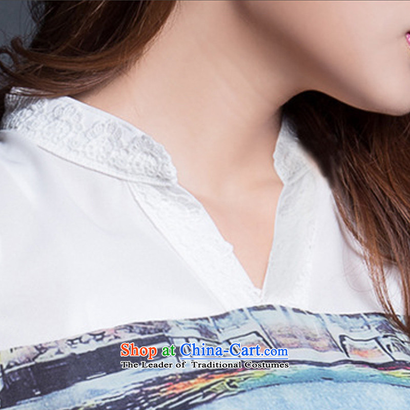 Morning to fall 2015 new larger female loose chiffon shirts in MM thick long graphics thin V-Neck long-sleeved shirt white chiffon 3XL( animation recommendations Castle) morning that the burden of 150-165¨shopping on the Internet has been pressed.