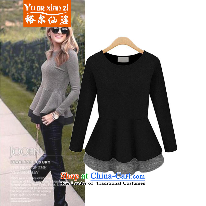 Yu's sin for larger women 2015 autumn and winter new 200 catties, forming the Netherlands thick mm Sau San video thin oversized Knitted Shirt shirt 1325 Black?4XL recommends that you 160-180 catty