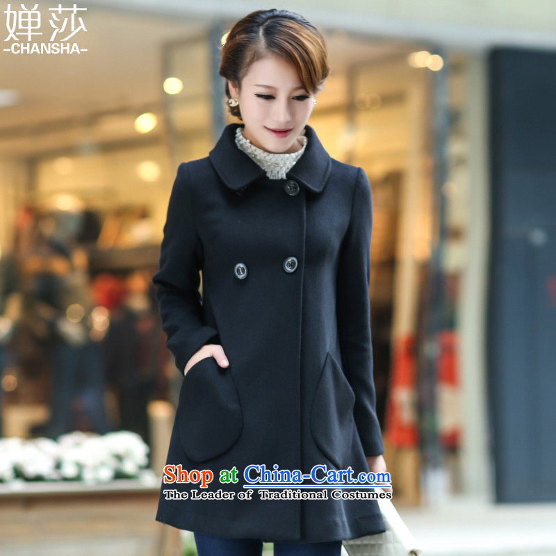 Elizabeth wool coat is serious female 2015 winter new wool coat female Korean? In long hair? women video thin coat windbreaker black L