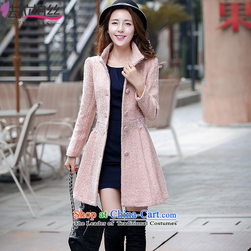 The Frente Population by 2015 Autumn and Winter Park new gross single row female coat? detained lace stitching winter coats in thick long Sau San a wool coat female G6868 pink , L, Frente Population (FALABAS Park) , , , shopping on the Internet