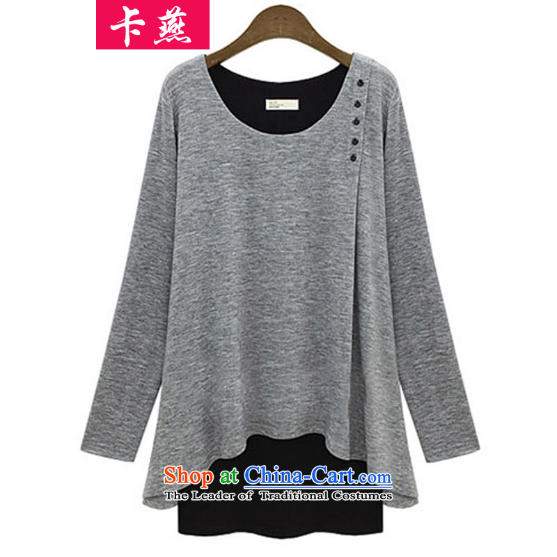  2015 Korean card Yin autumn and winter NEW SHIRT King 200 catties loose long-sleeved T-shirt larger female false two video thin, forming the Netherlands 538  5XL, Dark Blue Card Yin , , , shopping on the Internet