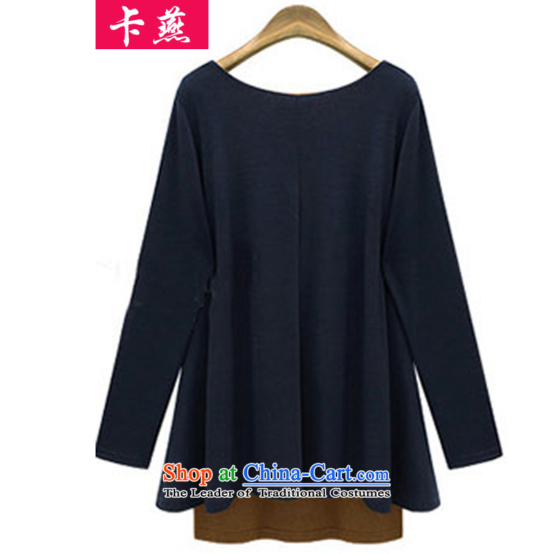  2015 Korean card Yin autumn and winter NEW SHIRT King 200 catties loose long-sleeved T-shirt larger female false two video thin, forming the Netherlands 538  5XL, Dark Blue Card Yin , , , shopping on the Internet