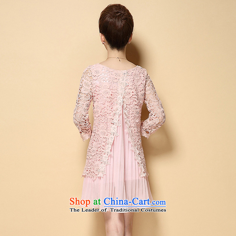 Mikhin 2015 Autumn and the new Korean citizenry Sau San retro lace engraving large long-sleeved dresses  F6399 pink XXXXL, female purple - advisory shopping on the Internet has been pressed.
