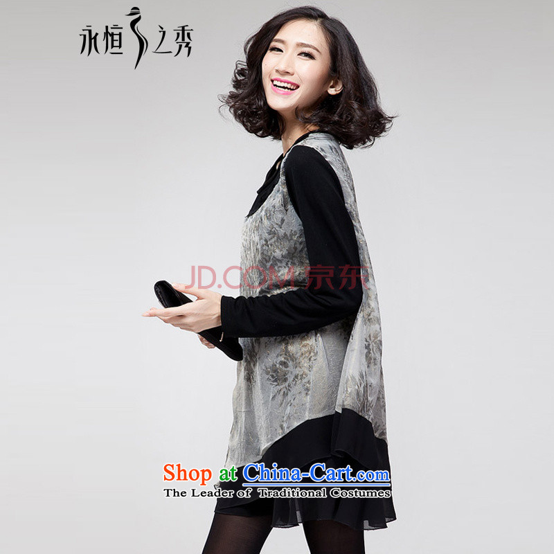The Eternal-soo to xl women's dresses autumn 2015 new products thick mm sister Korean people video thin, thick black long-sleeved poverty loose chiffon dresses black 4XL, eternal Soo , , , shopping on the Internet