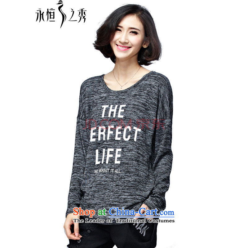 The Eternal Soo-to increase women's code 200 catties autumn 2015 new products thick mm sister Korean people video thin, thick coated shirt long-sleeved T-shirt shirt flower3XL Gray