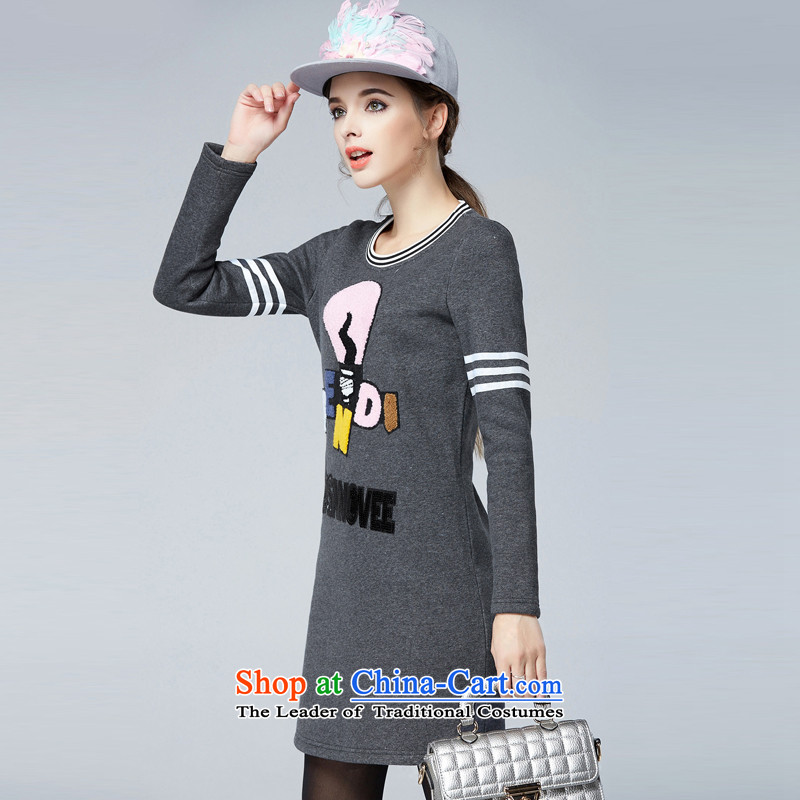 Rui Mei to to increase women's code 2015 Fall/Winter Collections new thick mm video plus lint-free long-sleeved thickened thin solid knitting dress N1656 3XL, Rui Mei to gray (RIUMILVE) , , , shopping on the Internet