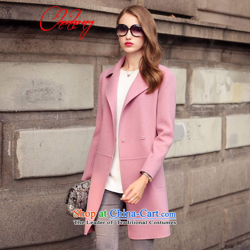 Morning Red _2015_ NEW C.H autumn and winter coats women cashmere female candy shades double-side coats of nostalgia for the fan-woolen coat bare pink S