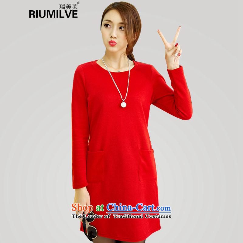Rui Mei tolarge 2015 Fall_Winter Collections for women to new xl thick mm thin loose long-sleeved knitted graphics skirt wear skirts Y13423XL red