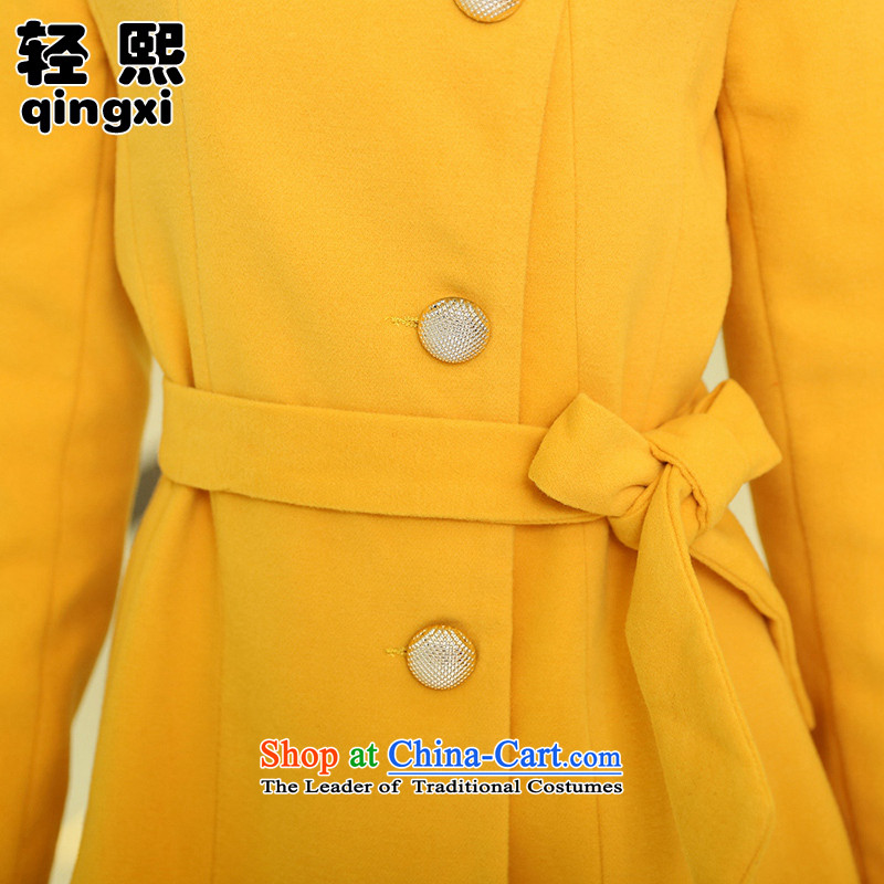 Light-hee 2015 new winter clothing gross overcoats girl Won? Edition long belt roll collar orange M light-hee (1400-1800) has been pressed shopping on the Internet