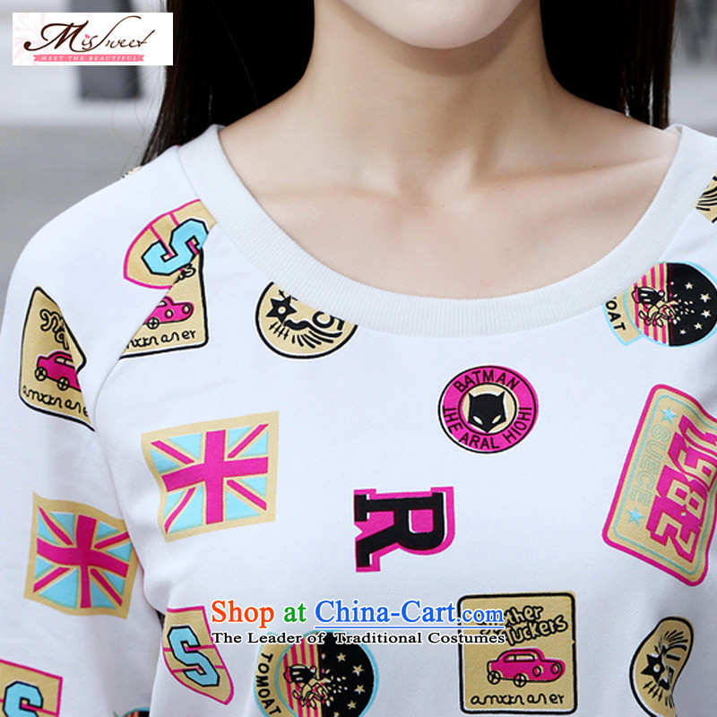 The litany of m large forming the Netherlands female 2015 autumn and winter new Korean loose to increase long-sleeved T-shirt with round collar stamp graphics thin White XXL 2 feet 8 feet m hsin 7/2 of the , , , shopping on the Internet