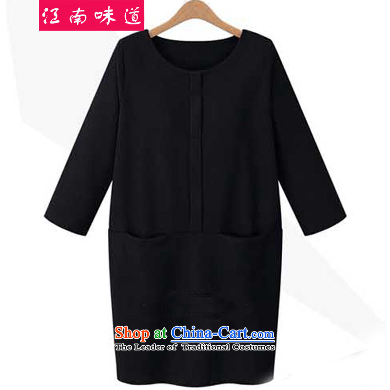 Gangnam-gu?2015 autumn and winter taste the new Europe and the large number of ladies to increase long-sleeved shirt thick MM coated round-neck collar dresses black?5XL recommendations 180-200 catty