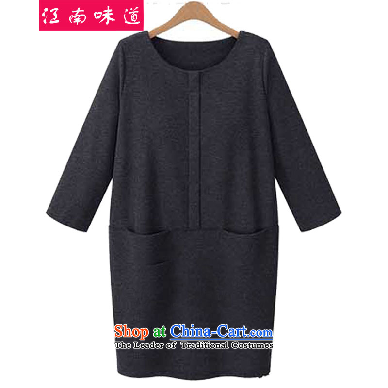 Gangnam-gu 2015 autumn and winter taste the new Europe and the large number of ladies to increase long-sleeved shirt thick MM coated round-neck collar dresses black 5XL recommendations 180-200, Gangnam taste shopping on the Internet has been pressed.