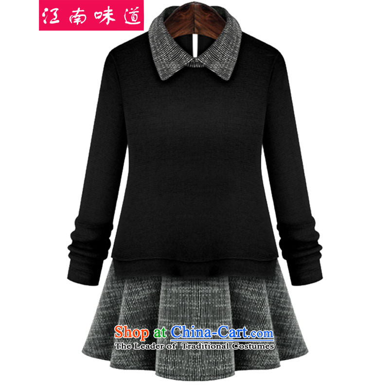 Gangnam-gu  2015 autumn and winter taste new larger female to intensify the skirt wear long-sleeved shirt MM thick stitching leave two Knitted Shirt black XXL recommendations 120-140 catty
