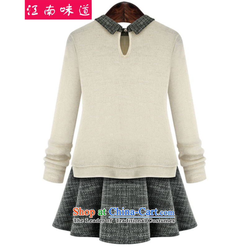 Gangnam-gu  2015 autumn and winter taste new larger female to intensify the skirt wear long-sleeved shirt MM thick stitching leave two Knitted Shirt black XXL recommendations 120-140, Gangnam taste shopping on the Internet has been pressed.