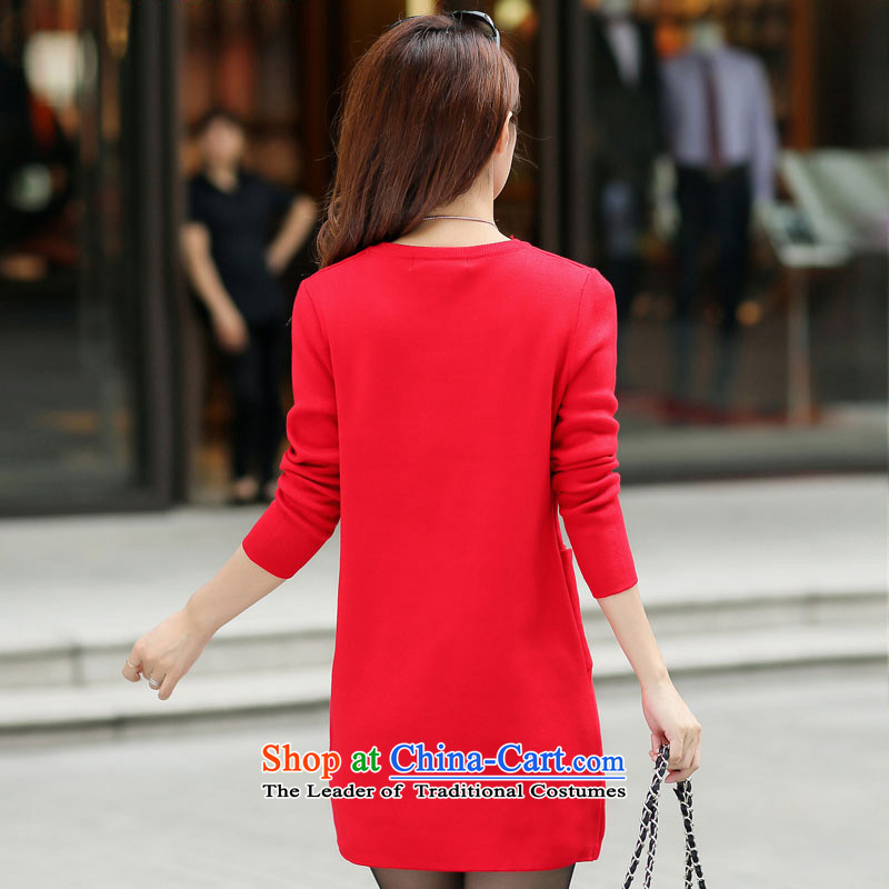 Shin Sung 2015 autumn, the major new code women round-neck collar long-sleeved knit wear dresses woolen pullover female loose fit bags coated dresses 4001 Red 2XL recommendations 135-150, jallaud poem) , , , (YALUOSHI shopping on the Internet