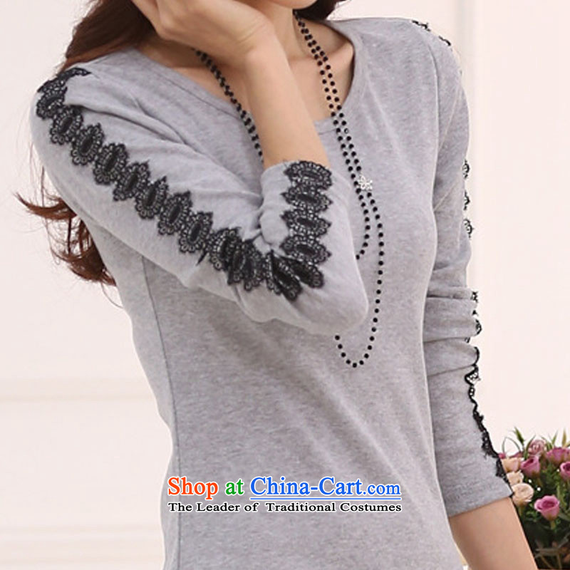 Create the  2015 autumn billion new Korean version of large numbers of ladies wear skirts video thin lace round-neck collar lace casual dress light gray S billion gymnastics shopping on the Internet has been pressed.