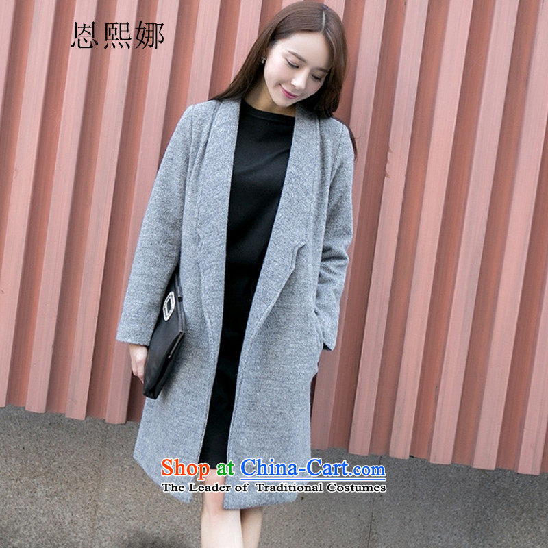 Eun-hui of the 2015 autumn and winter Korean Sau San video thin suits lapel larger gross in loose long jacket?_ gross flows of female coat? 1570grayS
