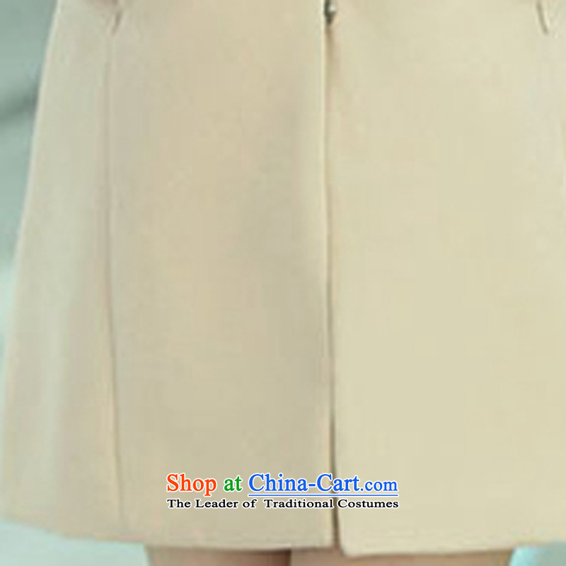 Charm and Asia 2015 Fall/Winter Collections Korean Sau San stylish round-neck collar lace long coats of beige jacket XXL,? charm and Asia (charm bali shopping on the Internet has been pressed.)