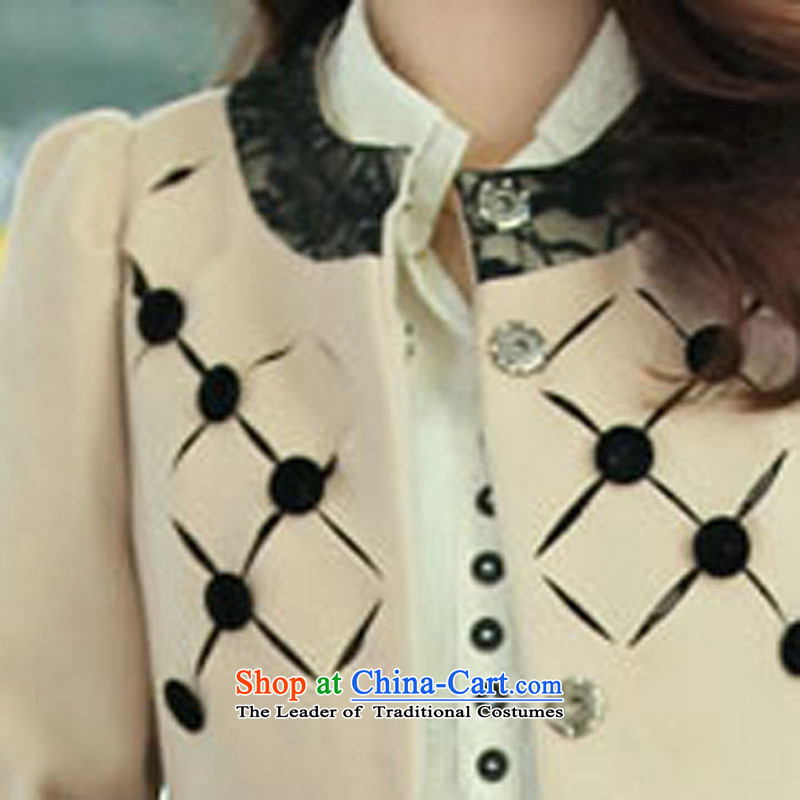 Charm and Asia 2015 Fall/Winter Collections Korean Sau San stylish round-neck collar lace long coats of beige jacket XXL,? charm and Asia (charm bali shopping on the Internet has been pressed.)