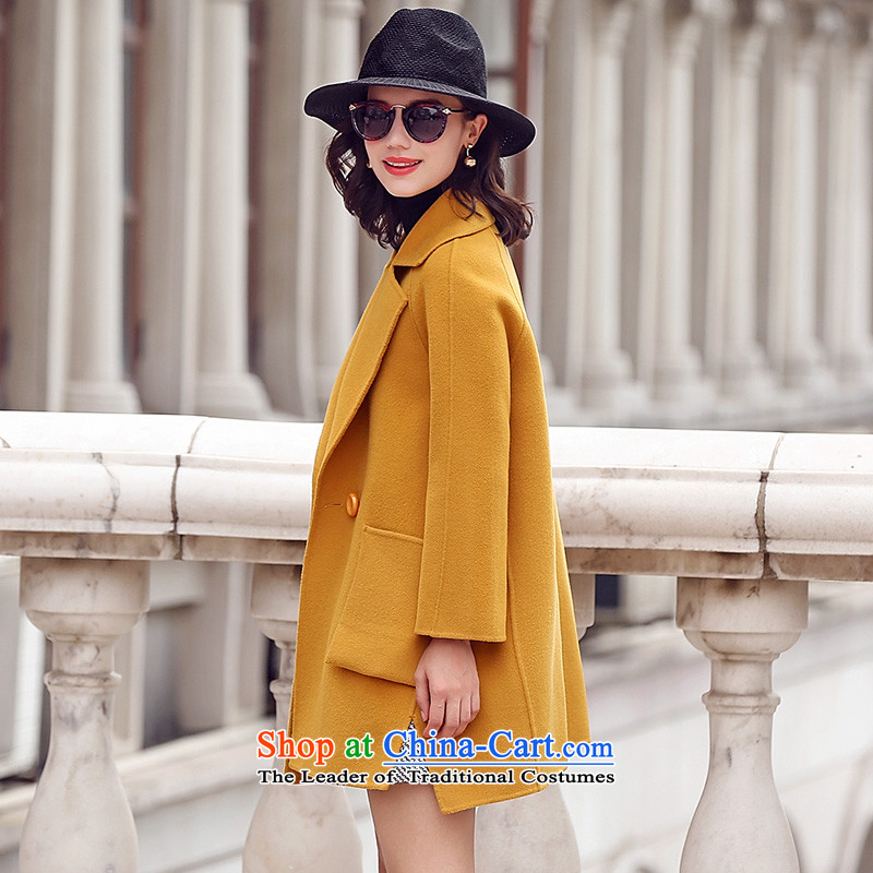 In the autumn of 2015, the new Pei gross female Korean jacket? in long-sided cashmere overcoat cocoon female woolen coat light yellow pre-sale 7 days of Pei (lanpei M) , , , shopping on the Internet