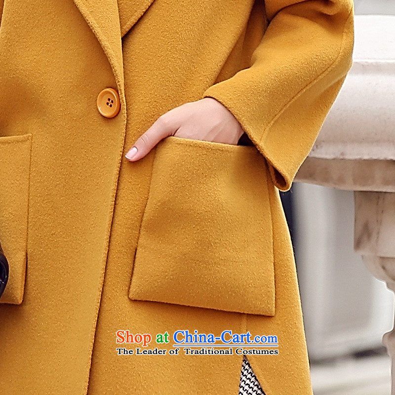 In the autumn of 2015, the new Pei gross female Korean jacket? in long-sided cashmere overcoat cocoon female woolen coat light yellow pre-sale 7 days of Pei (lanpei M) , , , shopping on the Internet