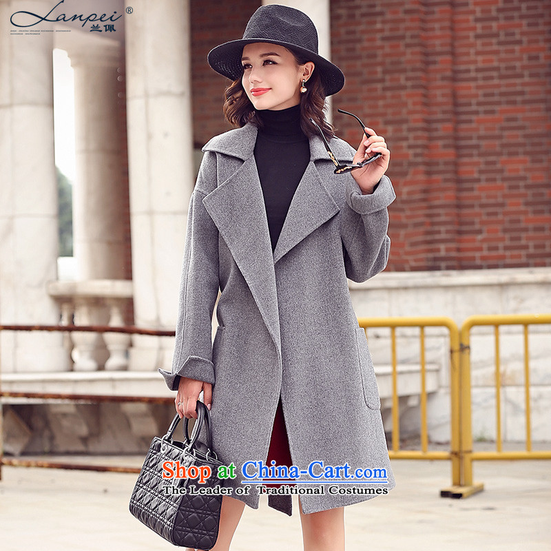 Ho Pui 2015 Autumn new gross?   in the female jacket long-sided flannel woolen coat ma gray?M pre-sale 7 Days
