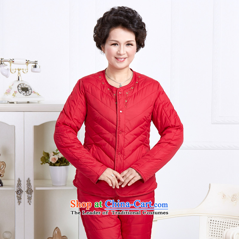In 2015 the new Elderly feather cotton coat inner female kit round-neck collar upscale mother Fall_Winter Collections of red XXXXL