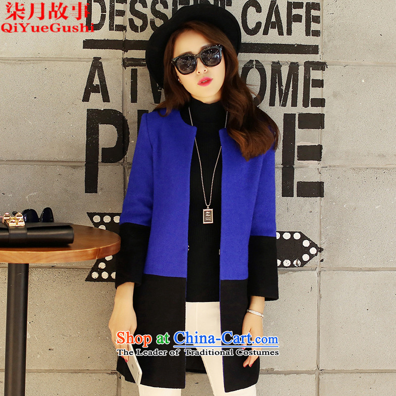 Nt 2.7 on 2015 autumn and winter story new coats Korean gross?   in the thin long graphics sub-coats_? female? 8857?Royal Blue? M