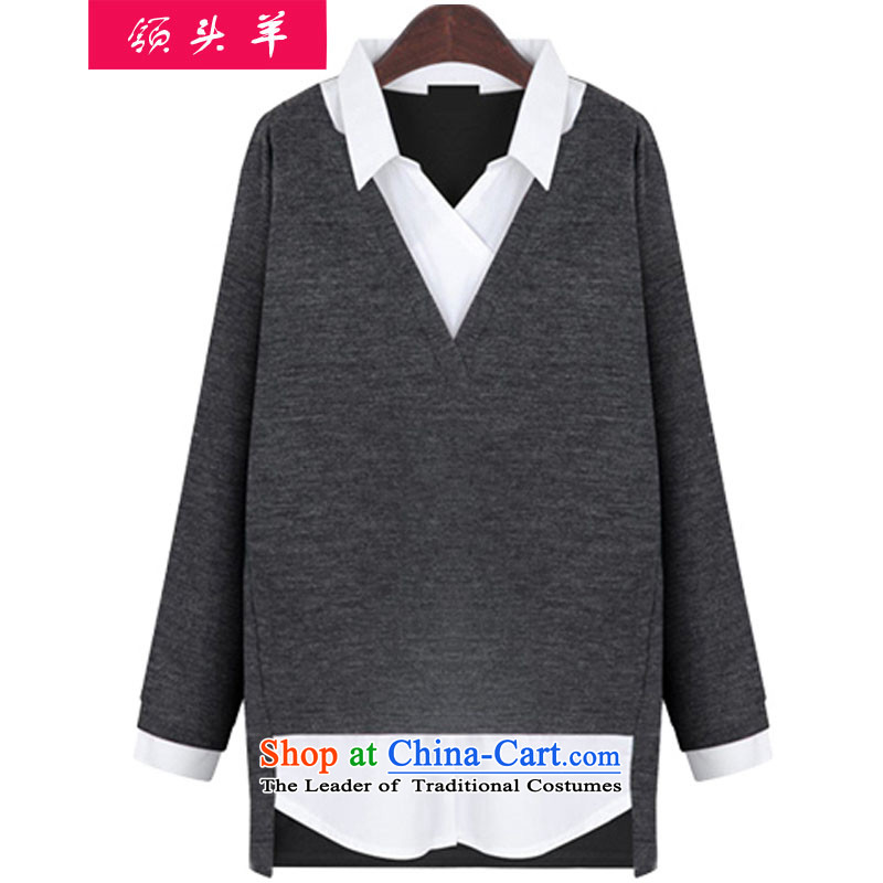 Leader in the autumn and winter, Korean version of large numbers of ladies thick MM to intensify the false two long-sleeved knit shirts leisure video thin and wine red 3XL 319 recommendations 140-160 characters that leader (lingtouyang) , , , shopping on