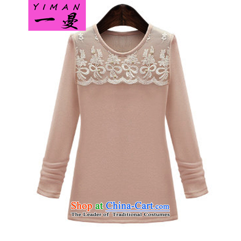 A large, forming the Cayman shirt with the new Europe and the autumn large Recreation Fashion lace stitching thick sister nail-ju long-sleeved T-shirt with round collar forming the pink?3XL_ 304 recommendations 140-160 characters catty