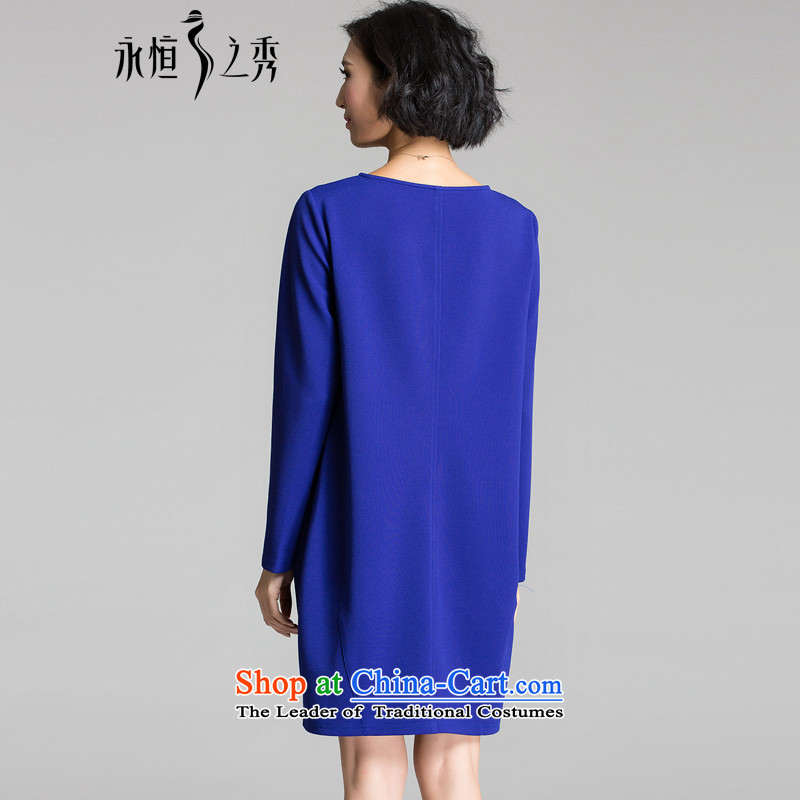 The Eternal Sau 2015 large female thick mm autumn new products attractive V-Neck trendy and comfortable long-sleeved dresses dark blue 4XL, eternal Soo , , , shopping on the Internet
