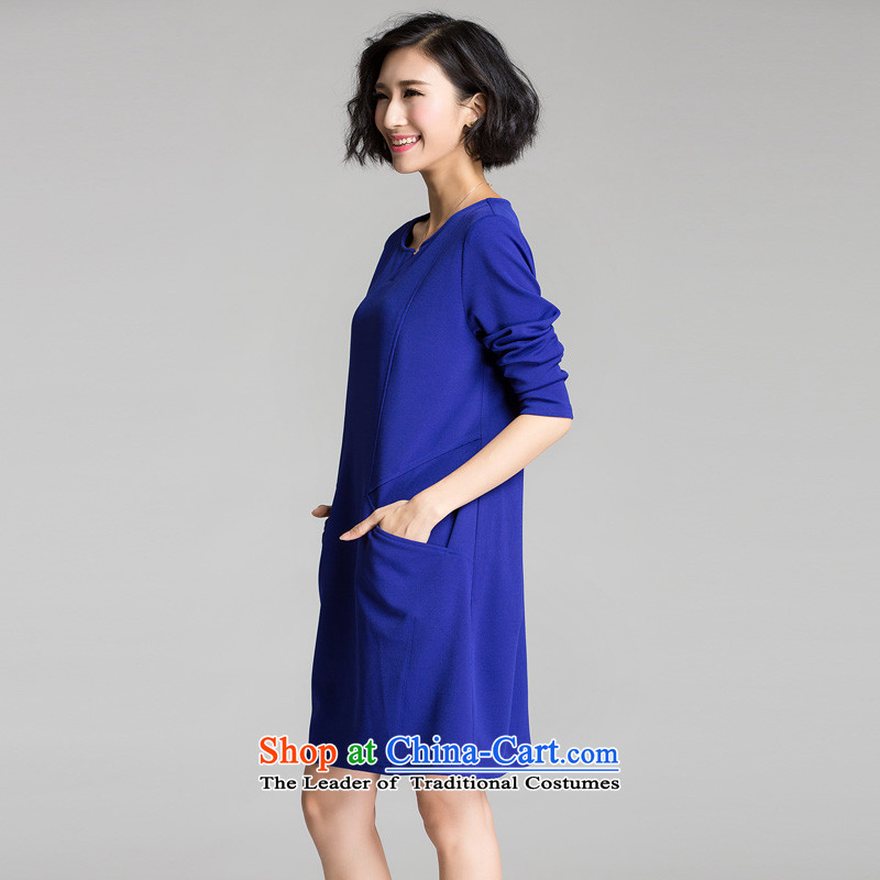 The Eternal Sau 2015 large female thick mm autumn new products attractive V-Neck trendy and comfortable long-sleeved dresses dark blue 4XL, eternal Soo , , , shopping on the Internet