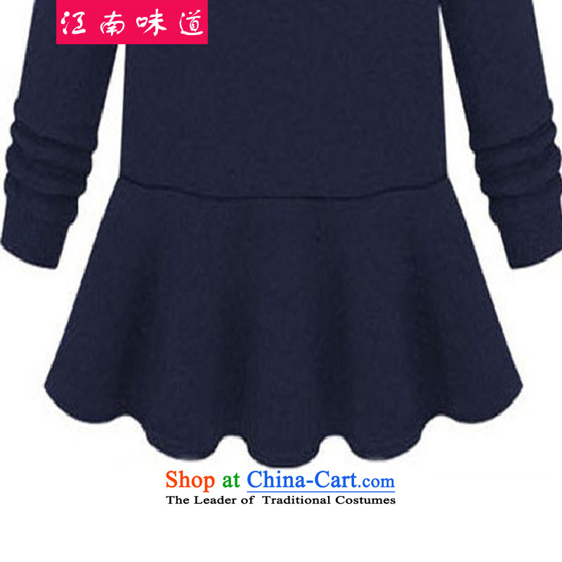 Gangnam-gu 2015 autumn and winter taste the new Europe and the large number of ladies in the long-sleeved T-shirt and leisure David Yi thick MM video thin round-neck collar female suits dark blue 3XL recommendations 140-160 characters, Gangnam taste shopp