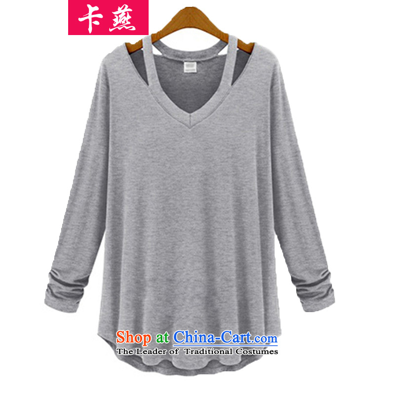 Card Plus hypertrophy code Yin female thick mm 2015 Fall/Winter Collections thick sister new autumn boxed long-sleeved T-shirt, forming the catty cashmere sweater 200 642 Black 5XL, card Yan Shopping on the Internet has been pressed.