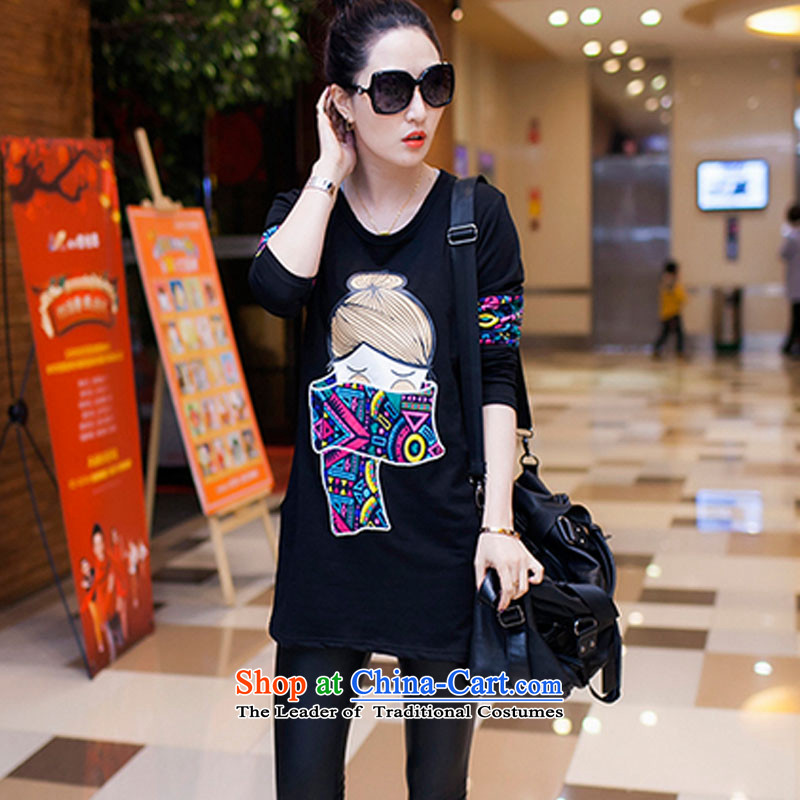 Van Gogh is the Fall 2015 new Korean female large graphics, forming the thin clothes in ethnic long long-sleeved T-shirt female black T-shirt XXL 135-145, Van Gogh fuuyyzz system () , , , shopping on the Internet