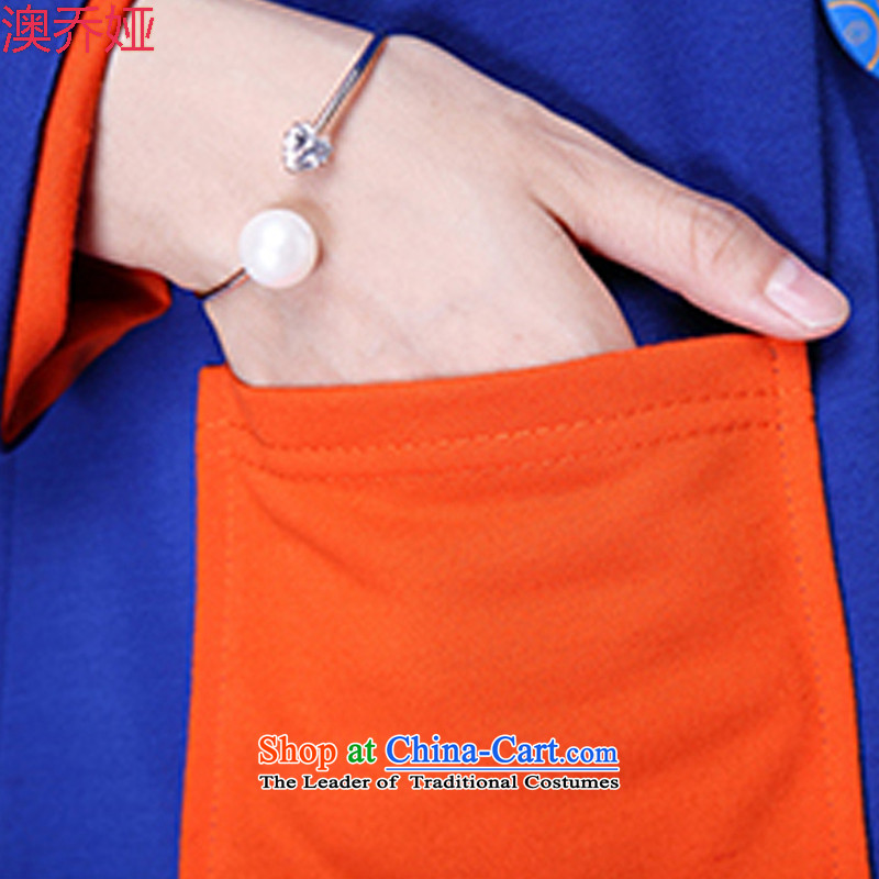O Joe Tarja Halonen, new autumn 2015 Korean version of large code stitching graphics thin dresses female N6045 orange spell XXXL, blue o Joe Ah , , , shopping on the Internet